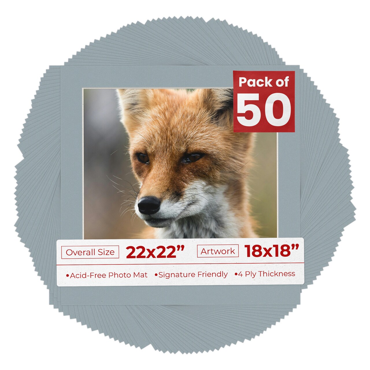 Metallic Silver Mat Board for 22x22 Frames - Fits 18x18 Photos